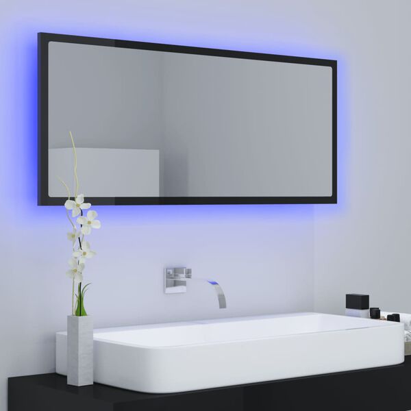 vidaXL LED Bathroom Mirror High Gloss Black 100x8.5x37 cm Acrylic
