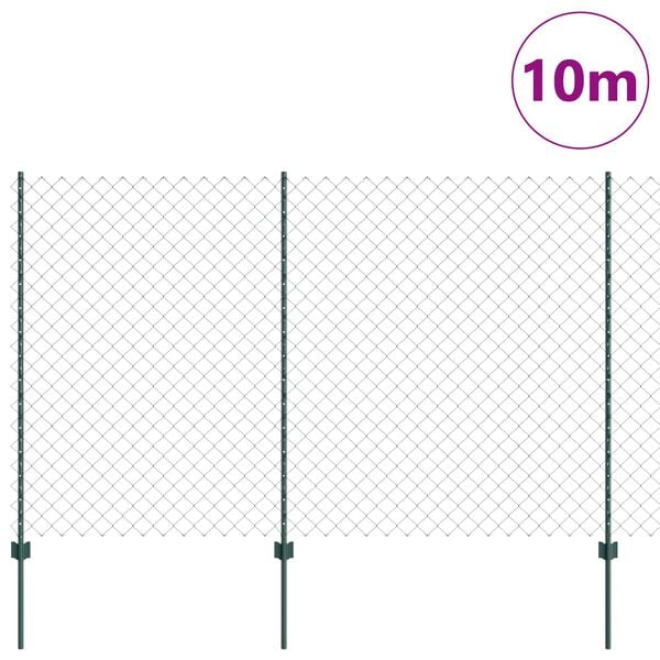 vidaXL Fence with Post Green 1.5 x 10 m Steel and PVC
