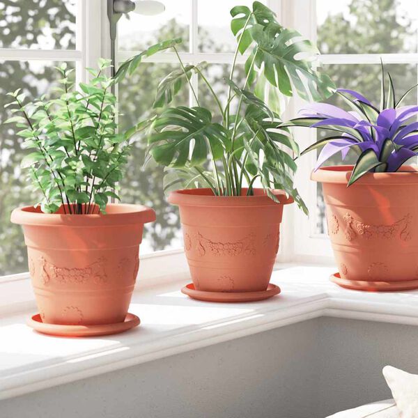 vidaXL Round Flower Pot 6 pcs Brick Red &Oslash; 22 x 18 cm Plastic