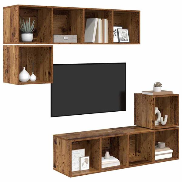 vidaXL TV Cabinet Set Wall-mounted 4 pcs Old Wood Engineered Wood