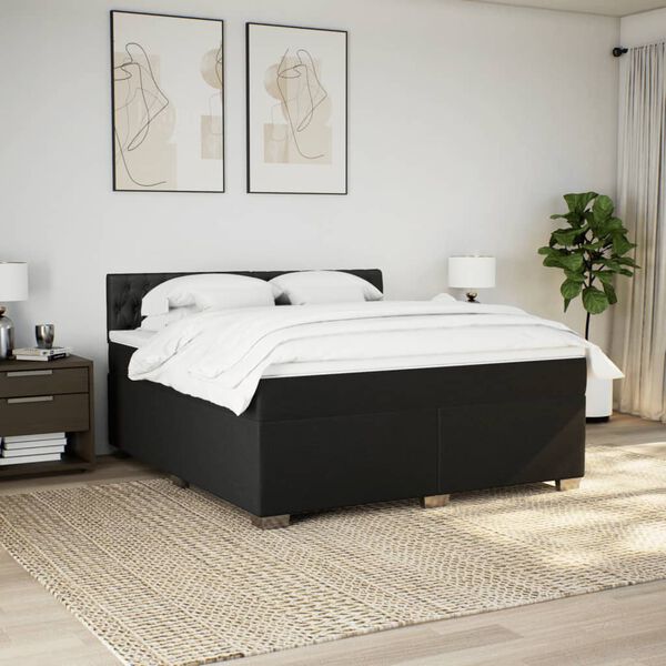 vidaXL Box Spring Bed with Mattress Black 180x200 cm Fabric