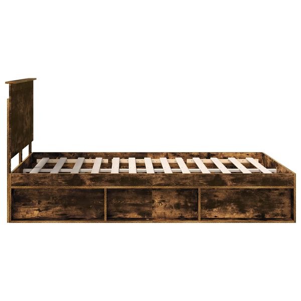 vidaXL Bed Frame Smoked Oak 140 x 200 cm Solid Pine Wood