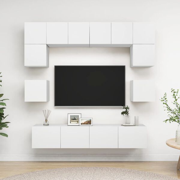 vidaXL 8 Piece TV Cabinet Set White Engineered Wood