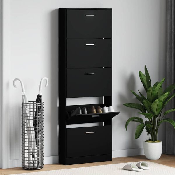 vidaXL Shoe Cabinet Black 59x17x169 cm Engineered Wood