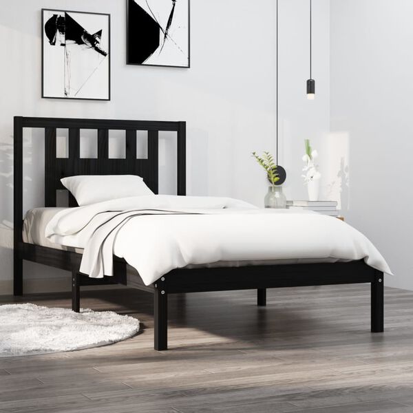 vidaXL Bed Frame without Mattress Black Solid Wood 100x200 cm (810011+818659)