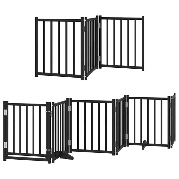 vidaXL Dog Gate with Door Foldable 9 Panels Black 450 cm Poplar Wood