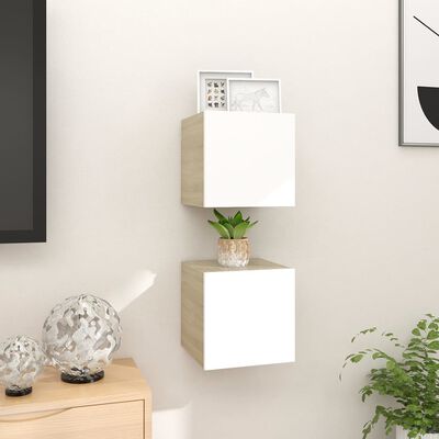 vidaXL Wall Mounted TV Cabinets 2 pcs White and Sonoma Oak 30.5x30x30 cm