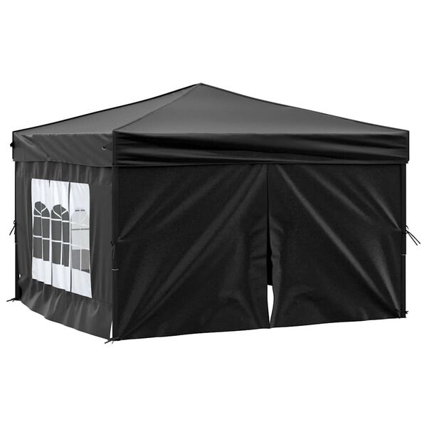 vidaXL Folding Party Tent with Sidewalls Black 3x3 m
