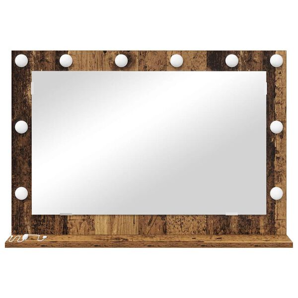 vidaXL Vanity Mirror with LED Strip Lights Old Wood 80 x 55 x 18 cm