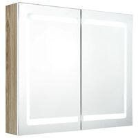 vidaXL LED Bathroom Mirror Cabinet White and Oak 80x12x68 cm