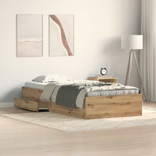 vidaXL Bed Frame with Drawer Artisan Oak 100 x 200 cm Engineered Wood