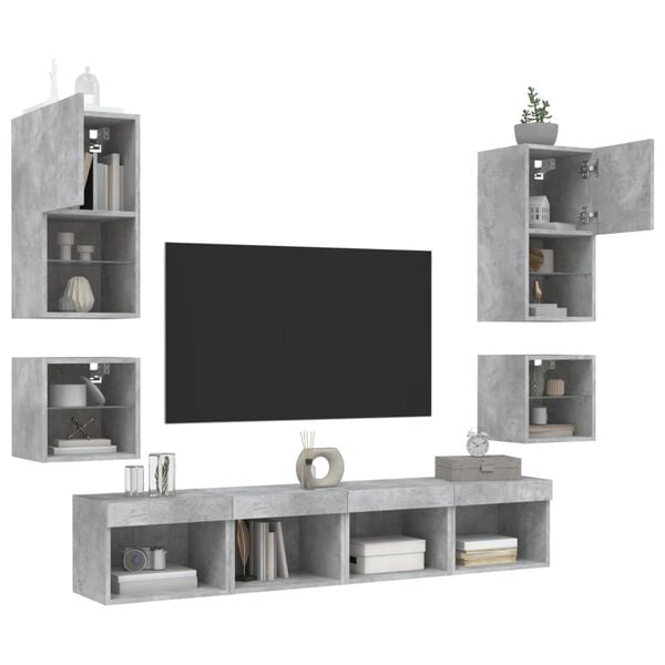 vidaXL 8 Piece TV Wall Units with LED Concrete Grey Engineered Wood