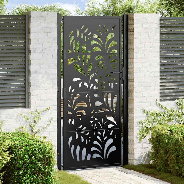 vidaXL Garden Gate Black 100x200 cm Steel Wave Design