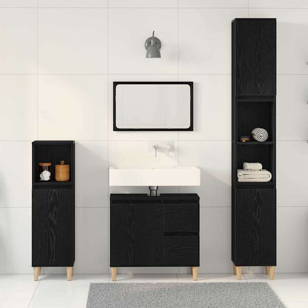 vidaXL Bathroom Furniture Set Wall-mounted with Door 3 pcs Black Oak