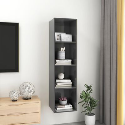 vidaXL Wall-mounted TV Cabinet High Gloss Grey 37x37x142.5 cm Engineered Wood