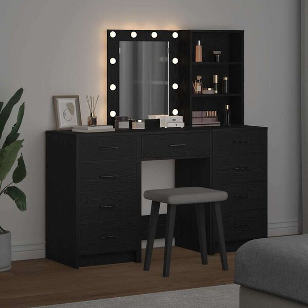 vidaXL Dressing Table 3 pcs Black 40 x 41 x 135 cm Engineered wood