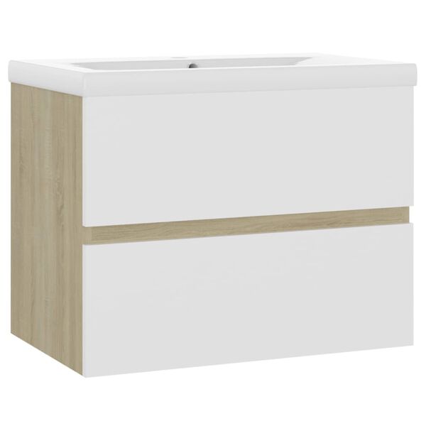vidaXL Sink Cabinet with Built-in Basin White and Sonoma Oak Engineered Wood