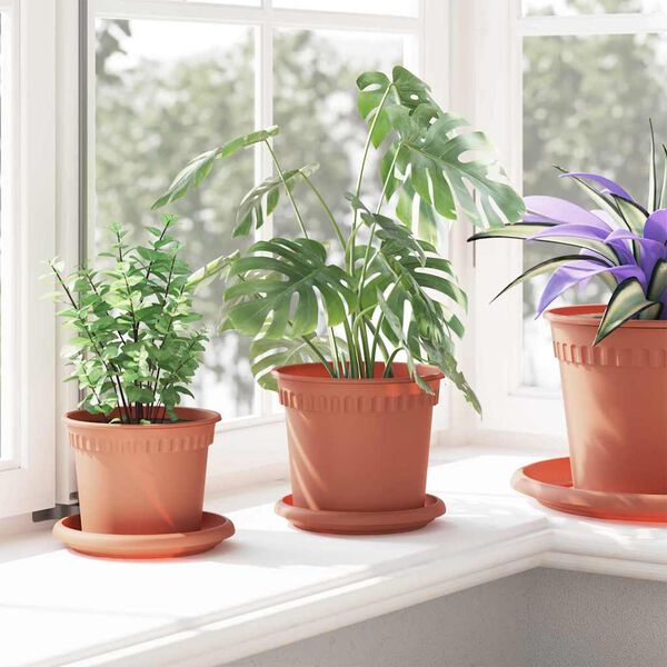 vidaXL Round Flower Pot 24 pcs Brick Red &Oslash; 15 x 12 cm Plastic