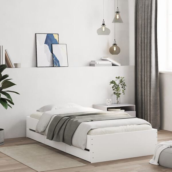 vidaXL Bed Frame with Drawers without Mattress White 90x190 cm Single