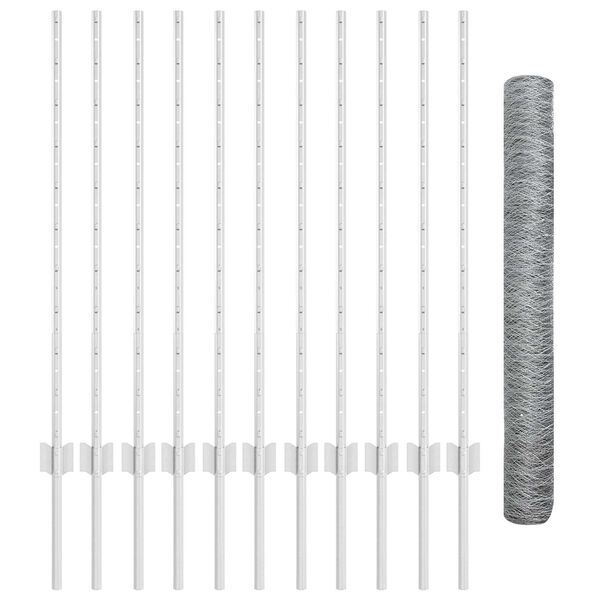 vidaXL Fence with Posts Silver 1 x 25 m Steel