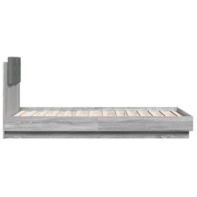 vidaXL Bed Frame with Headboard and LED Lights Grey Sonoma 75x190 cm Small Single