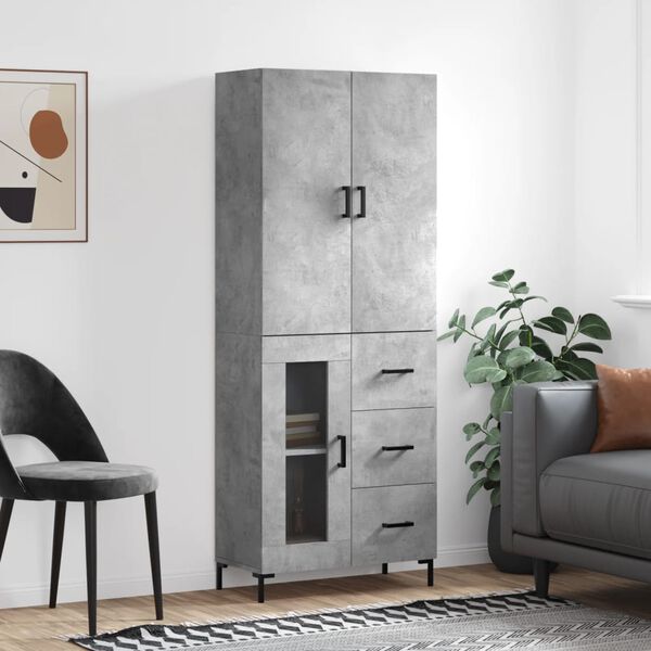 vidaXL Highboard Concrete Grey 69.5x34x180 cm Engineered Wood