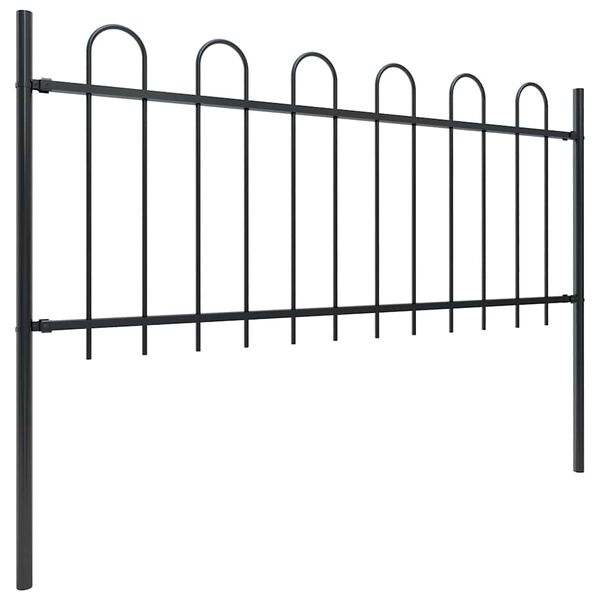 vidaXL Garden Fence with Hoop Top Steel 892.5x80 cm Black