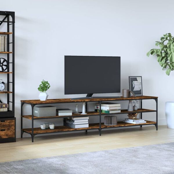 vidaXL TV Cabinet Smoked Oak 200x30x50 cm Engineered Wood and Metal