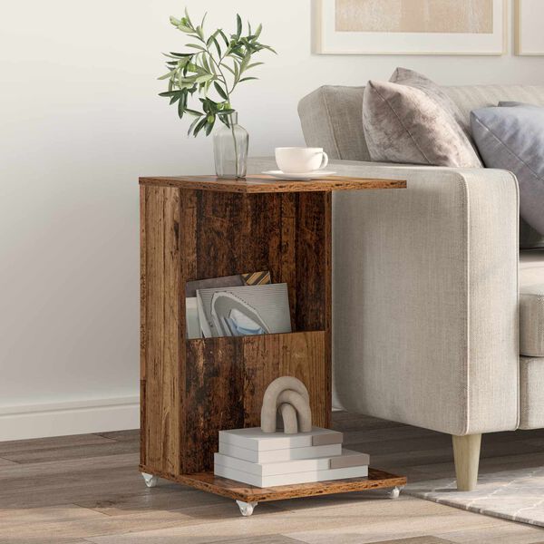 vidaXL Side Table with Wheel Old Wood 40 x 35 x 60 cm Engineered Wood