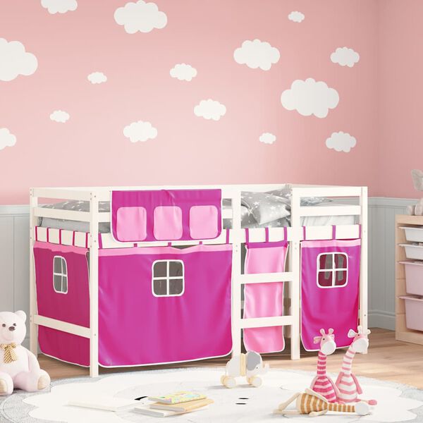 vidaXL Kids' Loft Bed with Curtains without Mattress Pink 90x190 cm Single