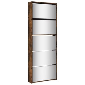 vidaXL Shoe Cabinet with Mirror 5-Layer Smoked Oak 63x17x169.5 cm