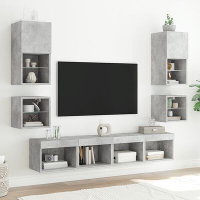 vidaXL TV Wall Cabinet with LED Lights Concrete Grey 30x28.5x30 cm