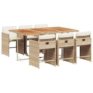 vidaXL 7 Piece Garden Dining Set with Cushions Beige Poly Rattan
