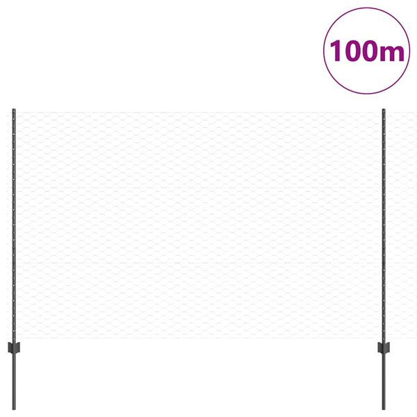 vidaXL Fence with Post Grey 1.5 x 100 m Steel