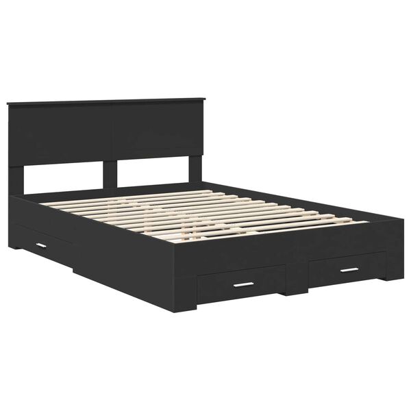 vidaXL Bed Frame with Headboard Black 135 x 190 cm Engineered Wood