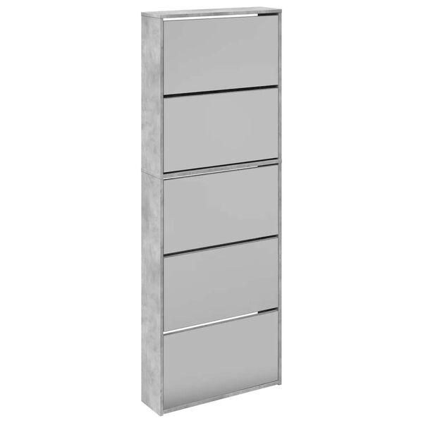 vidaXL Shoe Cabinet with Mirror 5-Layer Concrete Grey 63x17x169.5 cm