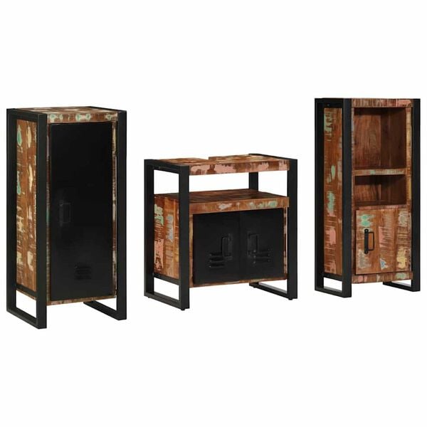 vidaXL Bathroom Furniture Set with Door 3 pcs Brown Solid Reclaim Wood
