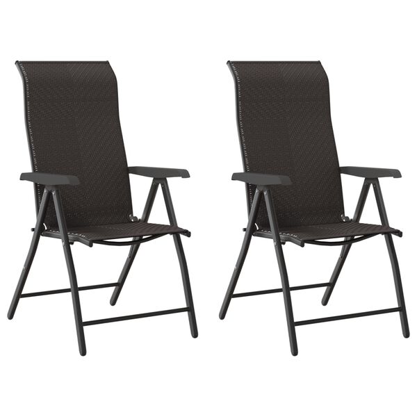 vidaXL Folding Garden Chairs 2 pcs Black Coffee Poly Rattan