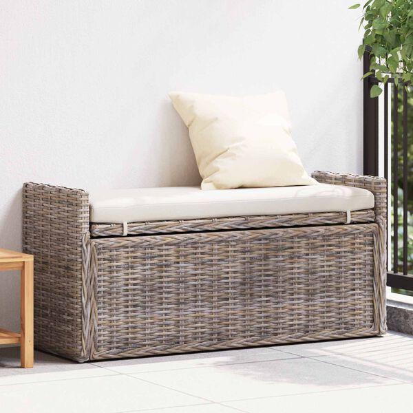 vidaXL Storage Bench with Cushion Grey 110 x 40 x 50 cm Rattan