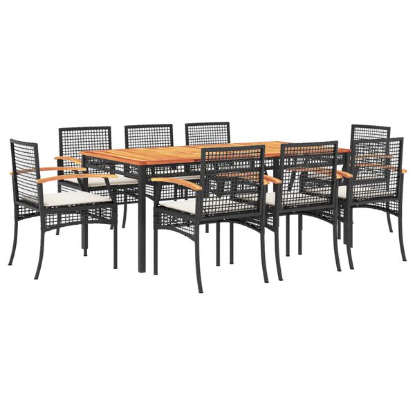 vidaXL 9 Piece Garden Dining Set with Cushions Black Poly Rattan
