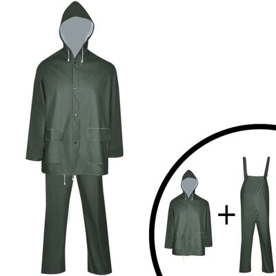 Waterproof Heavy-duty 2-piece Rain Suit with Hood Green L