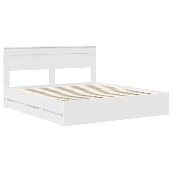 vidaXL Bed Frame with Drawer White 200 x 200 cm Engineer Wood