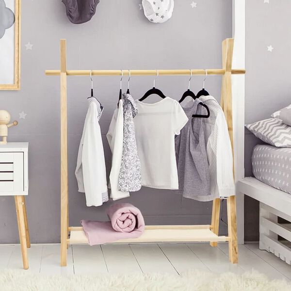 Storage Solutions Children's Clothing Rack with 1 Tier Pinewood