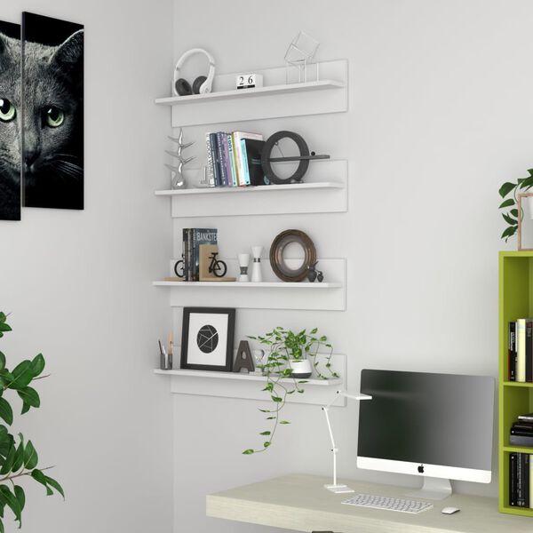 vidaXL Wall Shelf 4 pcs White 80x11.5x18 cm Engineered Wood