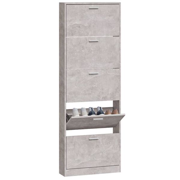 vidaXL Shoe Cabinet Concrete Grey 59x17x169 cm Engineered Wood
