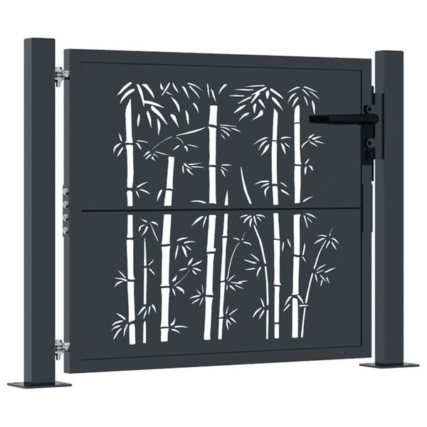 vidaXL Garden Gate Anthracite 100x75 cm Steel Bamboo Design