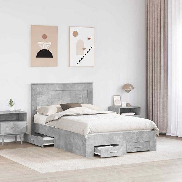 vidaXL Bed Frame Concrete Grey 135 x 190 cm Engineered Wood