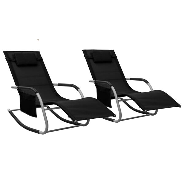 vidaXL Sun Loungers 2 pcs Textilene Black and Grey