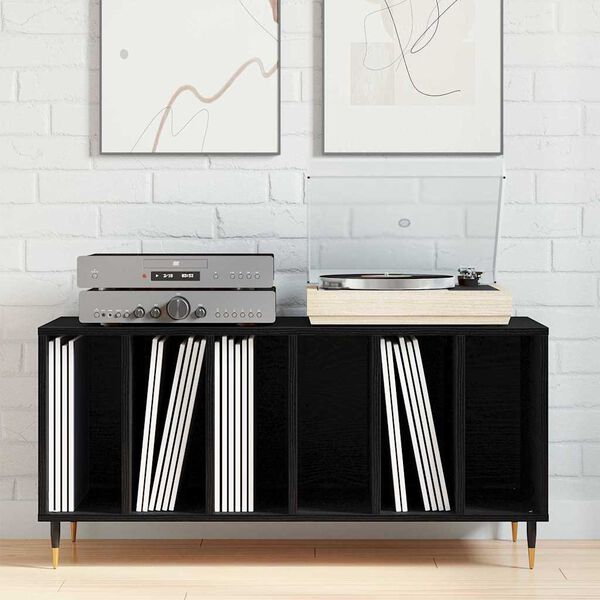 vidaXL Record Cabinet Black Oak 100 x 38 x 48 cm Engineered Wood