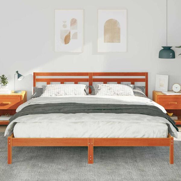 vidaXL Bed Frame Brown 200 x 200 cm Solid Pine Wood